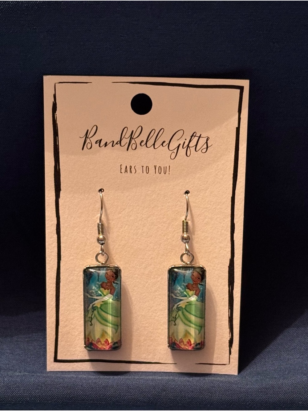 Disney Fan Tiana silver bar dangle earrings